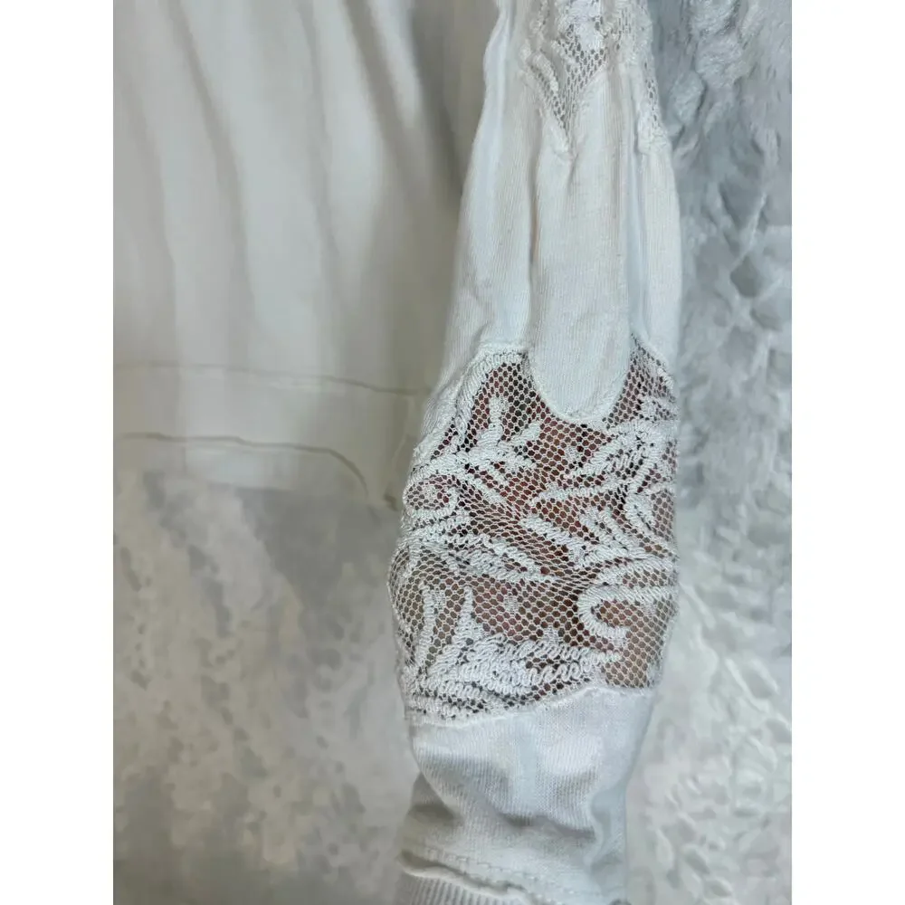 Free People Outer Sunset Ivory White Lace Insert Long Sleeve Boho Knit Top XS - Picture 8 of 16